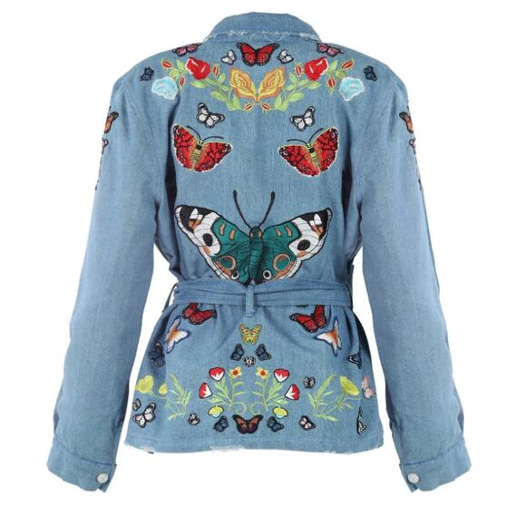 Meghan Fabulous Boheme Butterfly Bomb Jacket Denim Womens Small - Picture 1 of 16